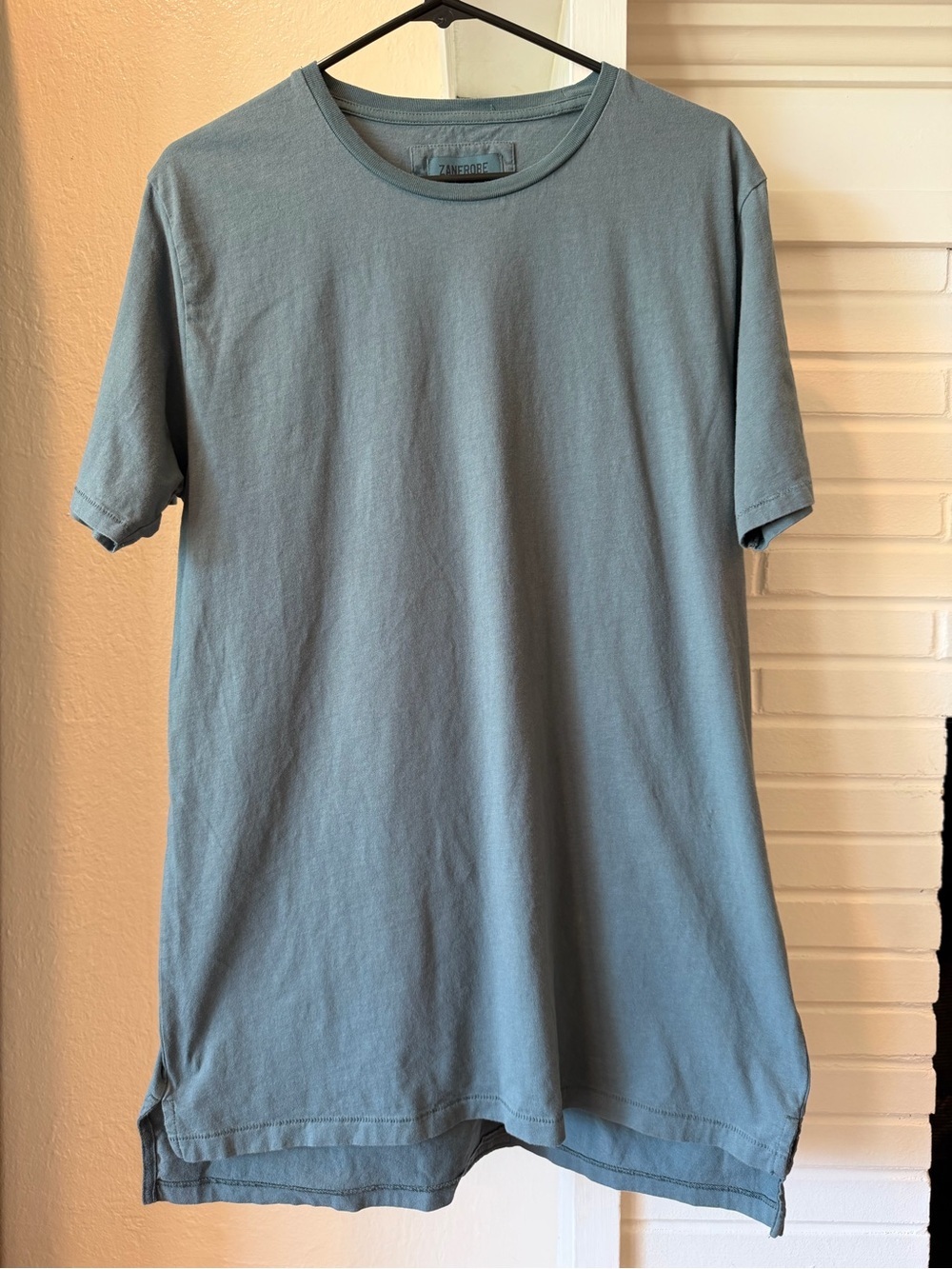 ZANEROBE Mens Longline Crew Neck T-Shirt Blue Green Size Large Streetwear